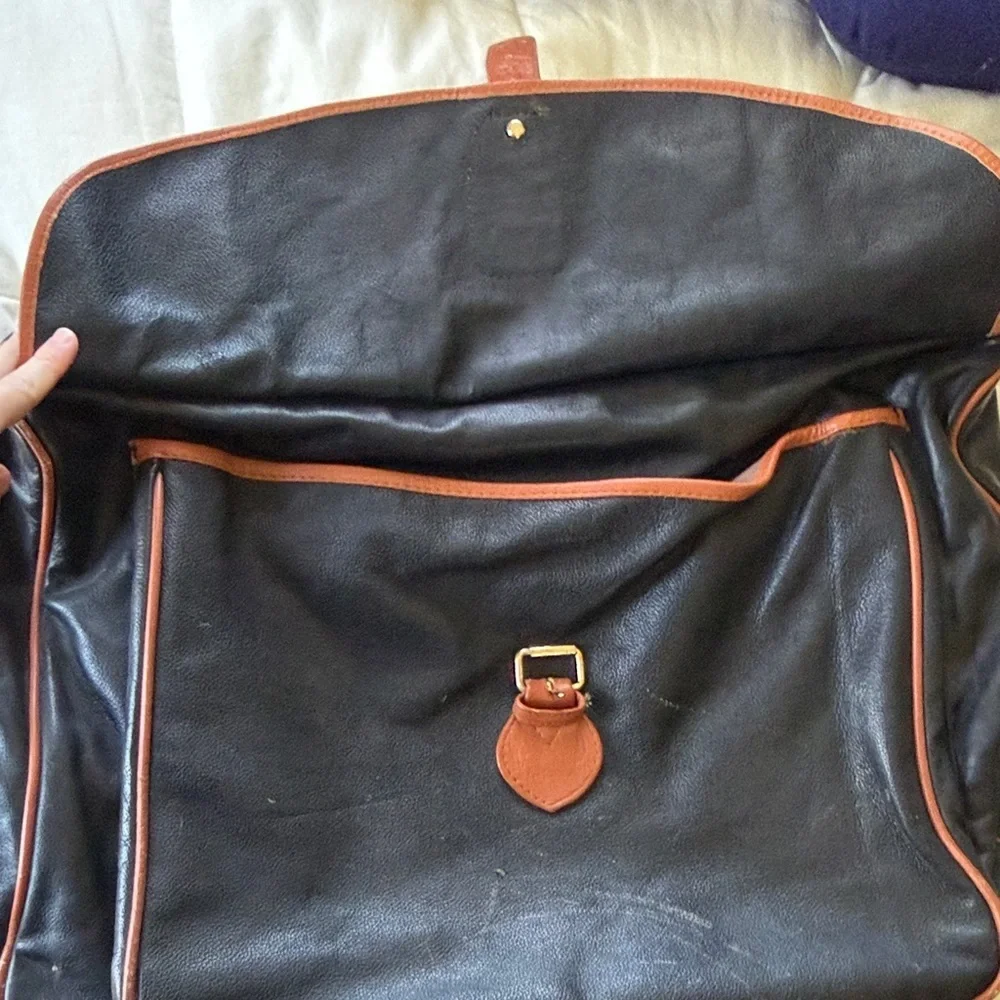 Ralph Lauren Black Leather Briefcase with Brown Trim and Polo Emblem